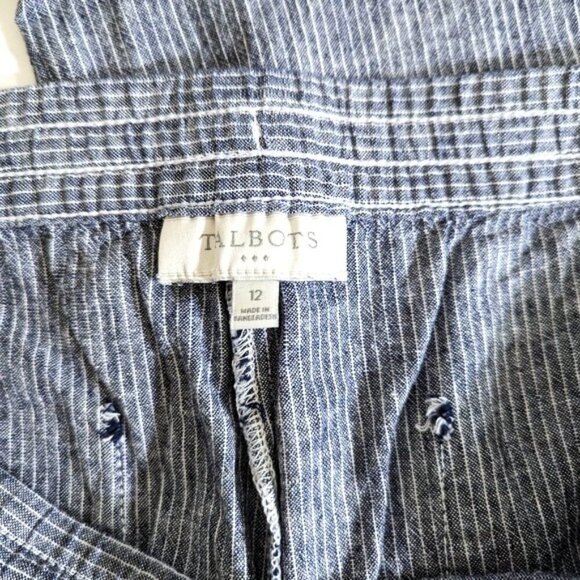 Talbots 100% Linen Drawstring Pinstripe Pants Blue/White Size 12 - Picture 6 of 6